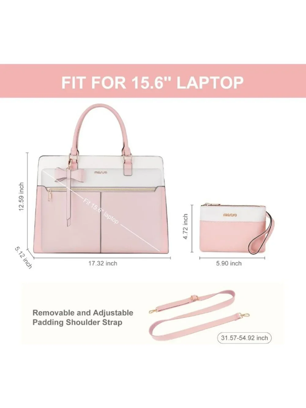 Stylish Waterproof PU Leather Laptop Tote Bag for Women, 15.6 inch Work Bag